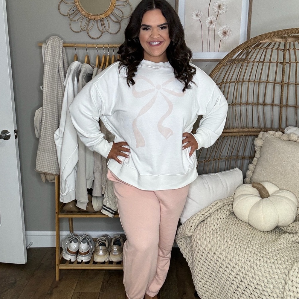 Aerie Matching Sweat Set. Pink with Bow Details. Sweatshirt M Pants L